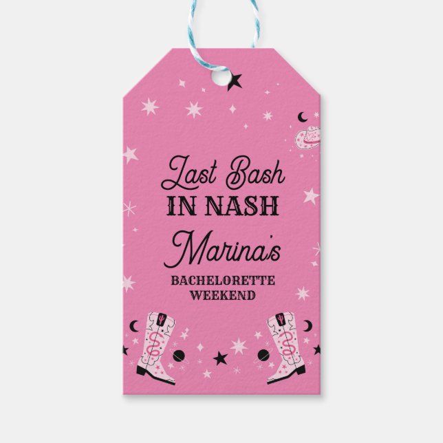 Cute Rosa Last Bash i Nash Nashville Bachelorette Presentetikett (Framsidan)