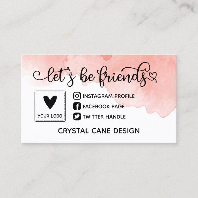 Cute Rosa Låt oss vara Friends Social Media Logoty Visitkort (Framsida)