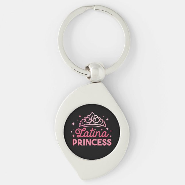 Cute Rosa Latina Princess Krona Swirl Silverfärgad Nyckelring (Framsidan)