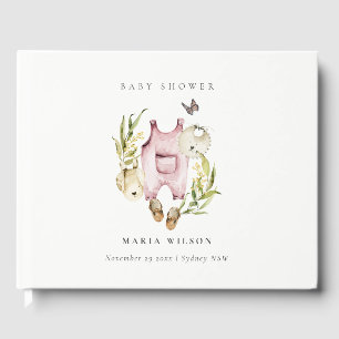 Cute Rosa Leafy Foliage Girl Clothes Baby Shower Gästböcker