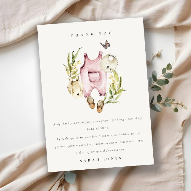 Cute Rosa Leafy Foliage Girl Clothes Baby Shower Tack Kort (Skapare uppladdad)