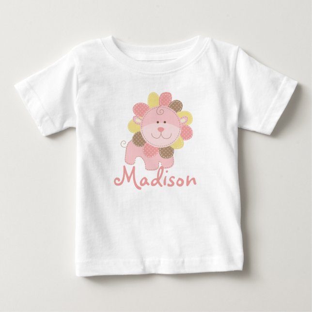 Cute Rosa Lejon Safari Jungle Personlig Birthday T-shirt (Framsida)