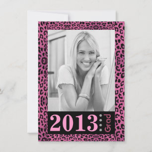 Cute Rosa Leopard Skriv ut foto Studenten Inbjudningar