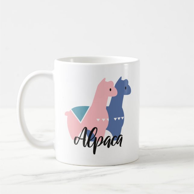 Cute Rosa Lila Alpaca Illustration Kaffemugg (Vänster)