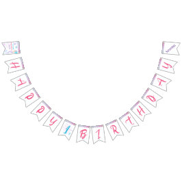 Cute Rosa Lila Blue Sjöjungfru Girl Grattis på föd Vimplar