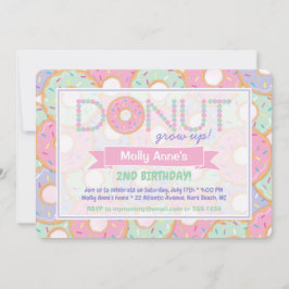 Cute Rosa & Lila Donut växer upp på födelsedagen Inbjudningar