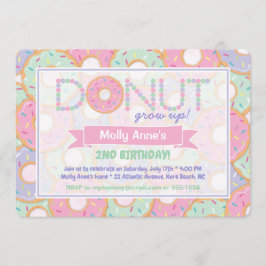 Cute Rosa & Lila Donut växer upp på födelsedagen Inbjudningar
