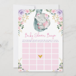 Cute Rosa Lila Elephant Bingo Baby Shower Game Inbjudningar