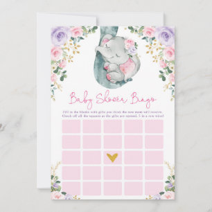 Cute Rosa Lila Elephant Bingo Baby Shower Game Inbjudningar