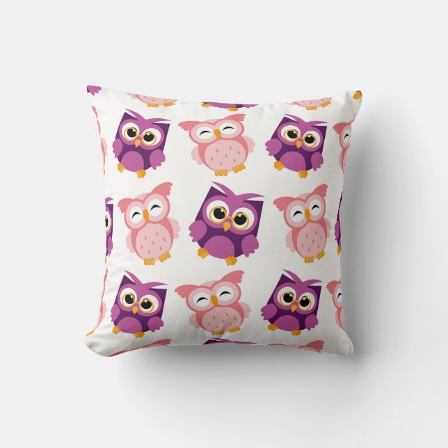 Cute Rosa Lila Girly Uggla Mönster Kudde (Framsida)