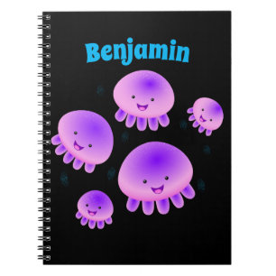 Cute rosa lila jellyfish kawaii tecknad anteckningsbok