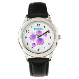 Cute rosa lila jellyfish kawaii tecknad armbandsur