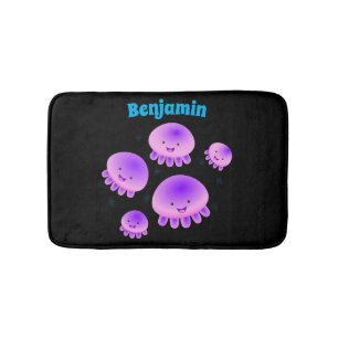 Cute rosa lila jellyfish kawaii tecknad badrumsmatta