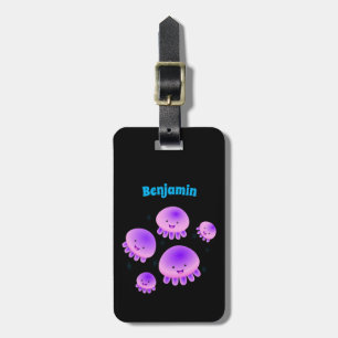 Cute rosa lila jellyfish kawaii tecknad bagagebricka