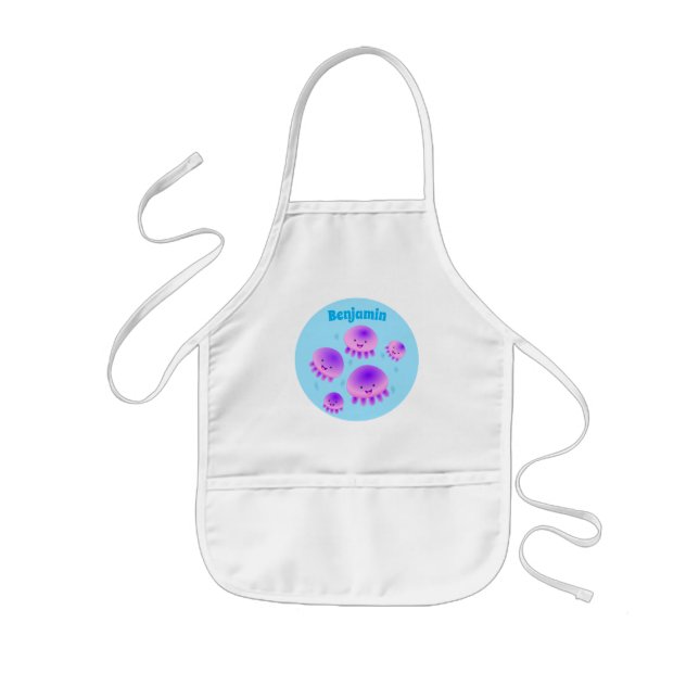 Cute rosa lila jellyfish kawaii tecknad barnförkläde (Framsidan)