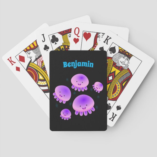 Cute rosa lila jellyfish kawaii tecknad casinokort (Baksidan)