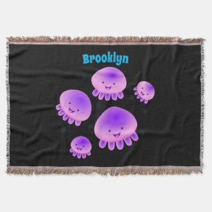 Cute rosa lila jellyfish kawaii tecknad filt