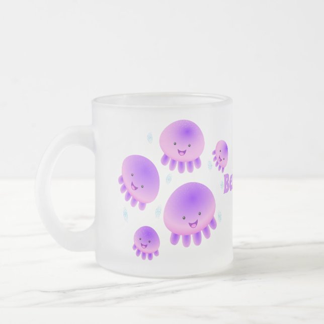 Cute rosa lila jellyfish kawaii tecknad frostad glasmugg (Vänster)