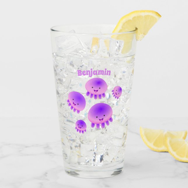 Cute rosa lila jellyfish kawaii tecknad glaskopp (Bakside Is)