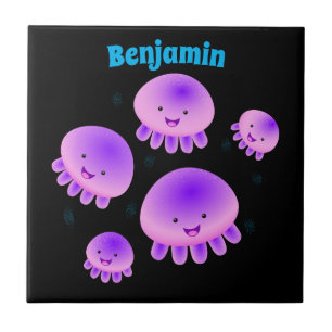 Cute rosa lila jellyfish kawaii tecknad kakelplatta