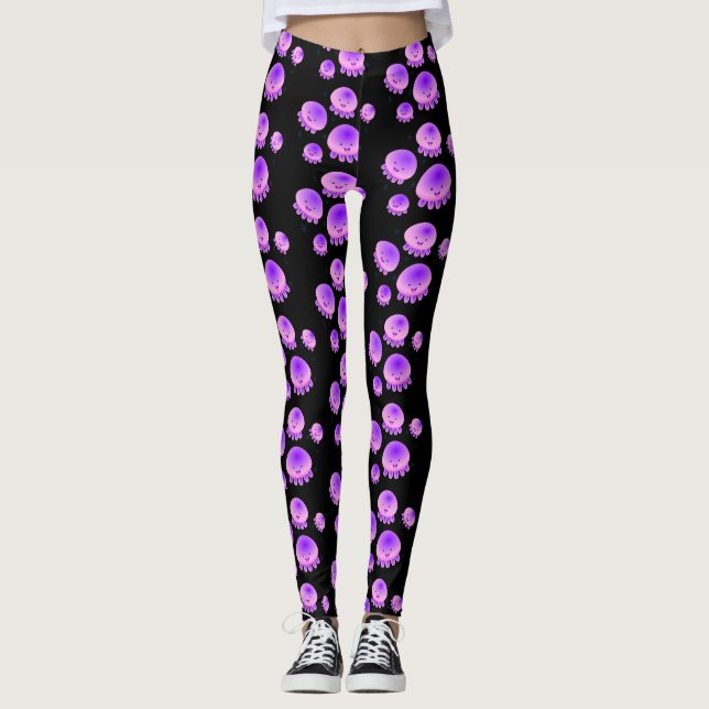 Cute rosa lila jellyfish kawaii tecknad leggings (Framsida)