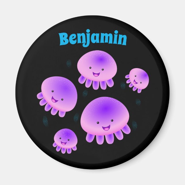 Cute rosa lila jellyfish kawaii tecknad magnet (Framsidan)