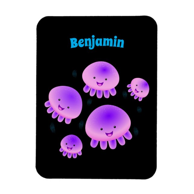 Cute rosa lila jellyfish kawaii tecknad magnet (Vertikal)