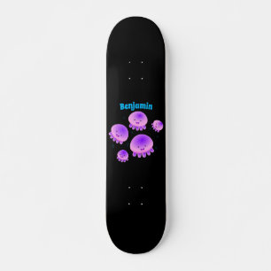 Cute rosa lila jellyfish kawaii tecknad mini skateboard bräda 18,5 cm