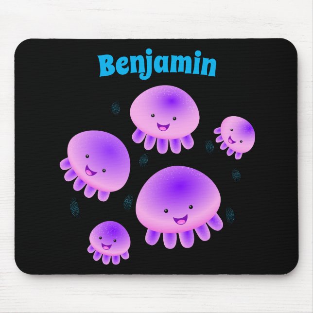 Cute rosa lila jellyfish kawaii tecknad musmatta (Framsidan)