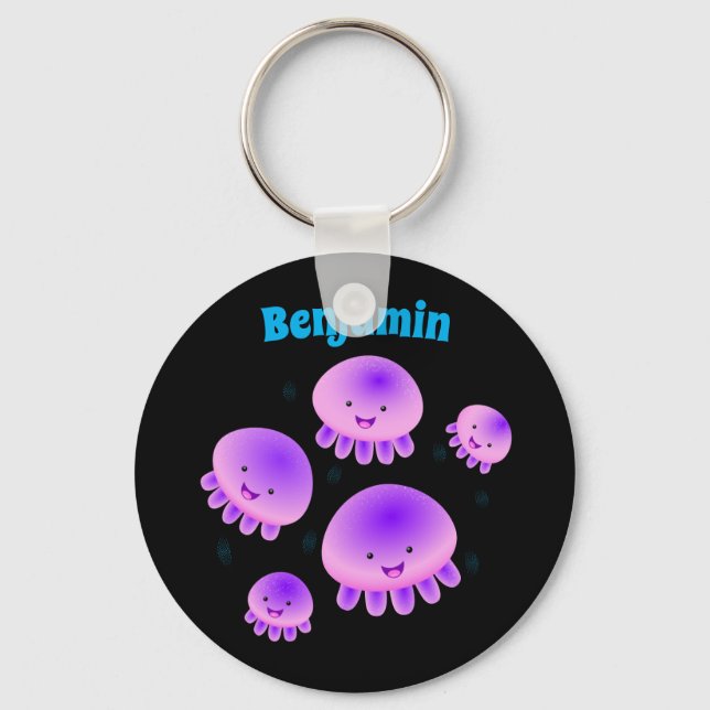 Cute rosa lila jellyfish kawaii tecknad nyckelring (Framsida)