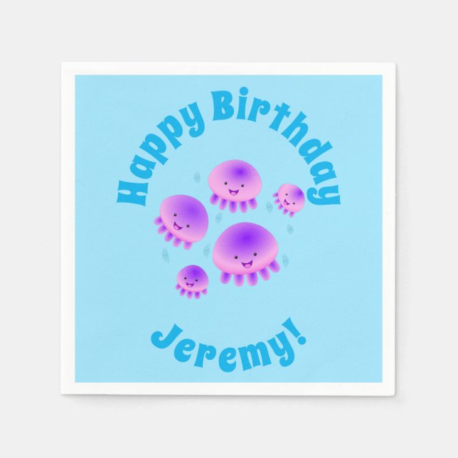 Cute rosa lila jellyfish kawaii tecknad pappersservett (Framsidan)