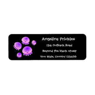 Cute rosa lila jellyfish kawaii tecknad returadress etikett