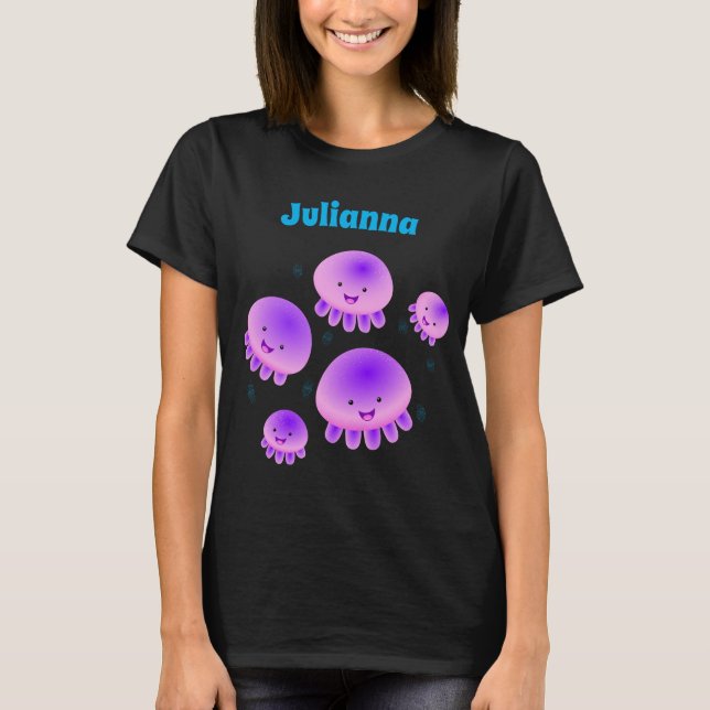 Cute rosa lila jellyfish kawaii tecknad t shirt (Framsida)