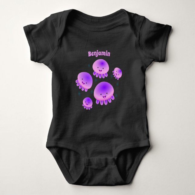 Cute rosa lila jellyfish kawaii tecknad t shirt (Framsida)