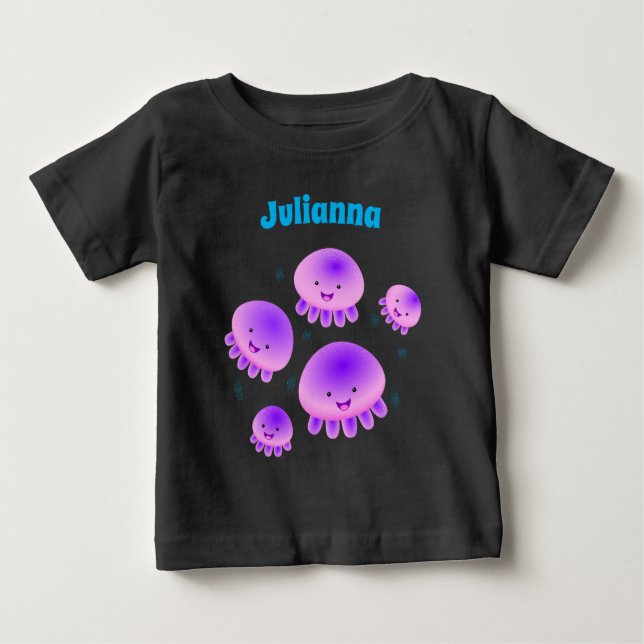 Cute rosa lila jellyfish kawaii tecknad t shirt (Framsida)