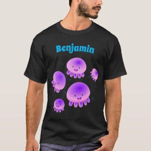 Cute rosa lila jellyfish kawaii tecknad t shirt