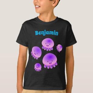Cute rosa lila jellyfish kawaii tecknad t shirt