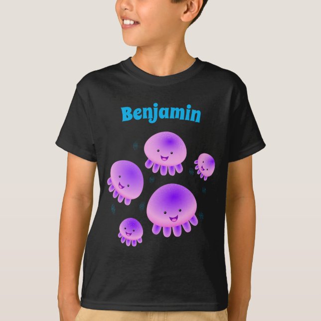 Cute rosa lila jellyfish kawaii tecknad t shirt (Framsida)