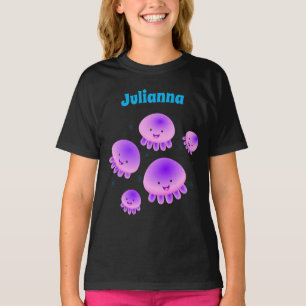 Cute rosa lila jellyfish kawaii tecknad t shirt