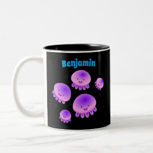 Cute rosa lila jellyfish kawaii tecknad Två-Tonad mugg