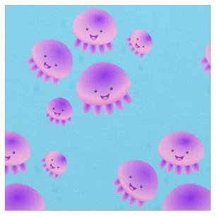Cute rosa lila jellyfish kawaii tecknad tyg