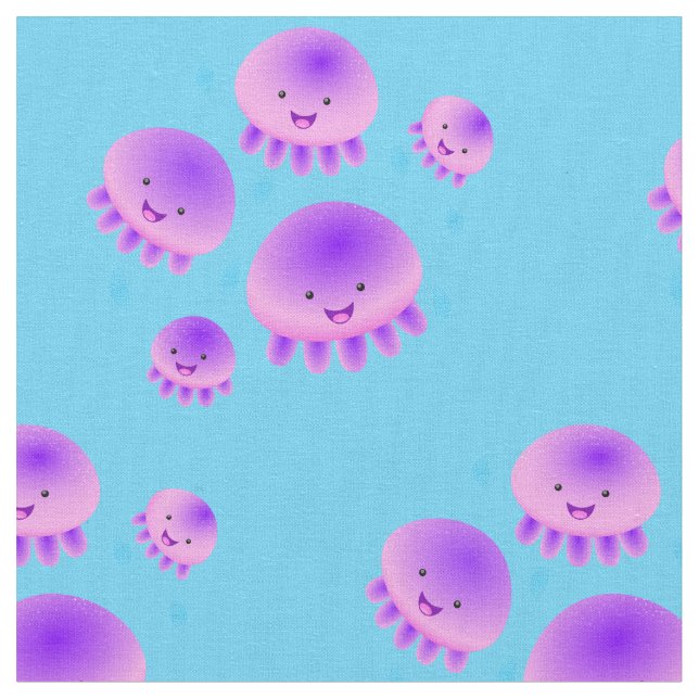 Cute rosa lila jellyfish kawaii tecknad tyg (Närbild)