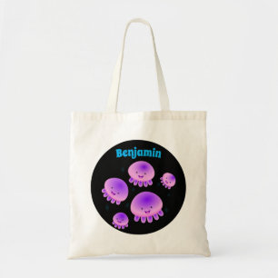 Cute rosa lila jellyfish kawaii tecknad tygkasse