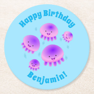 Cute rosa lila jellyfish kawaii tecknad underlägg papper rund