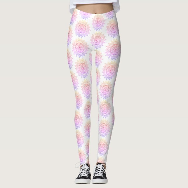 Cute Rosa Lila Mandala Mönster Elegant Leggings (Framsida)