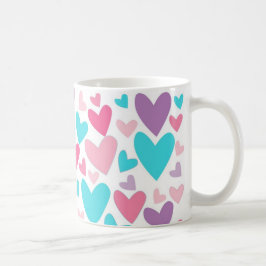 Cute Rosa Lila och Blue Hearts Mönster Kaffemugg