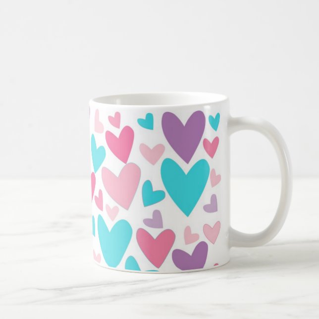 Cute Rosa Lila och Blue Hearts Mönster Kaffemugg (Höger)