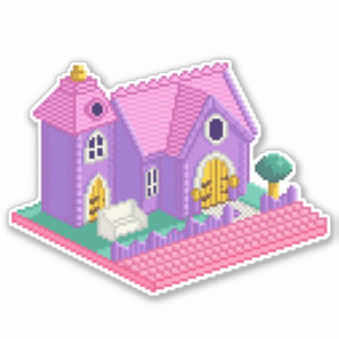 Cute Rosa Lila Pixel Art 90-talet Leksak Church Gi Klistermärken