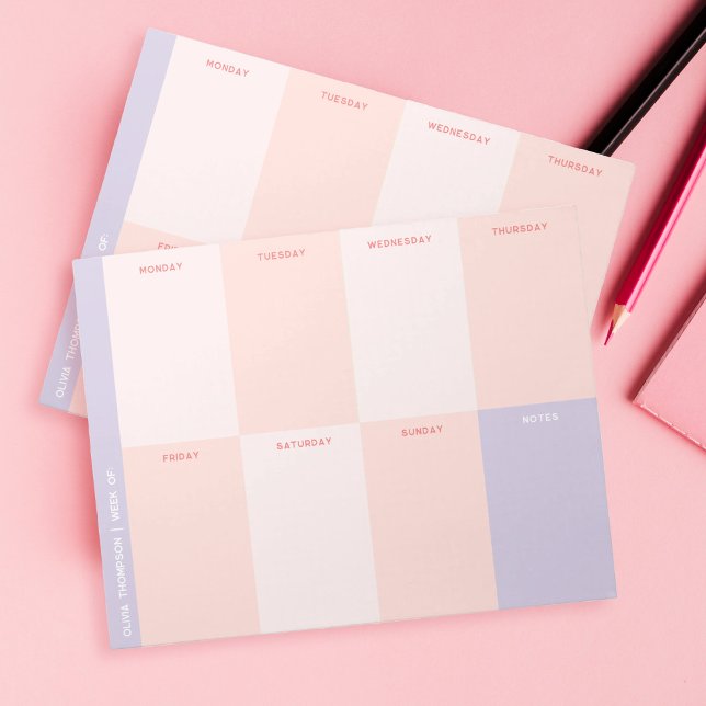 Cute Rosa Lila School Weekly Planner Anteckningsblock (Skapare uppladdad)