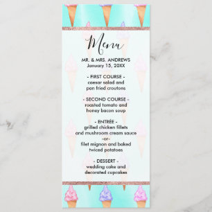 Cute Rosa Lila Summer Ice Cream Cones Watercolor Meny